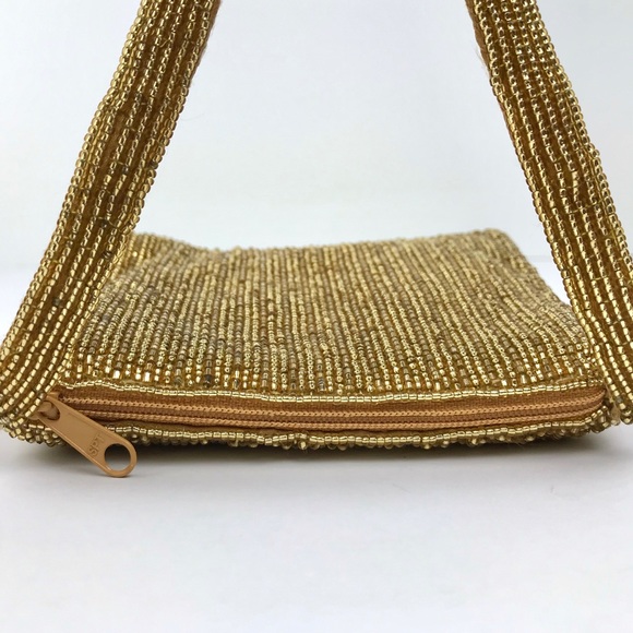 La Regale Gold Beaded Handbag Wristlet Clutch Bag - Picture 3 of 8